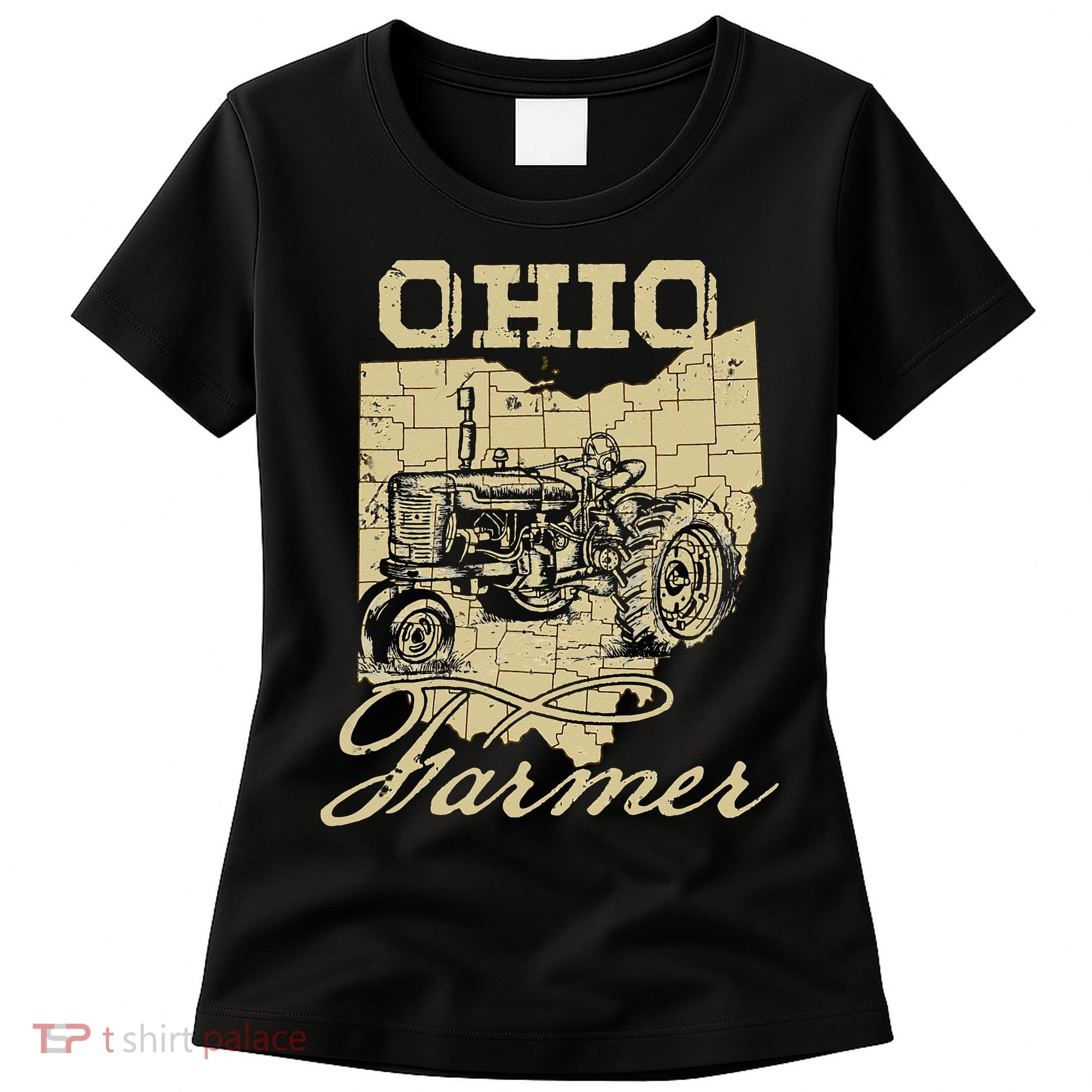 Ohio Farmer Tractor Lover State Map Farming Local Farmer Women's T-Shirt