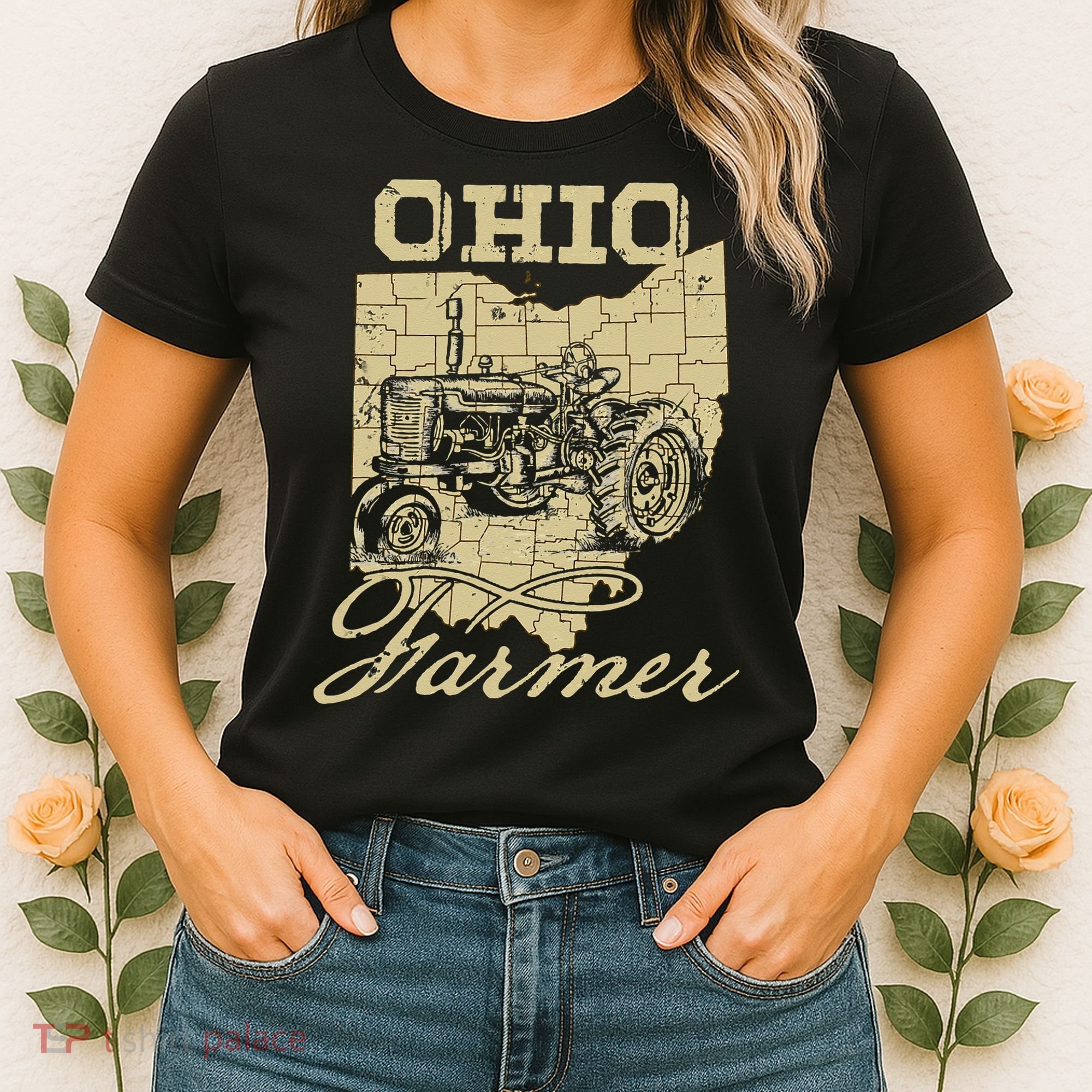 Ohio Farmer Tractor Lover State Map Farming Local Farmer Women's T-Shirt