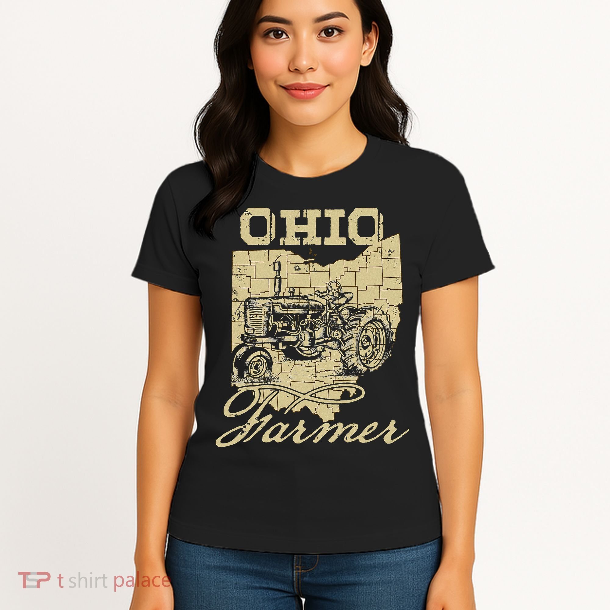 Ohio Farmer Tractor Lover State Map Farming Local Farmer Women's T-Shirt