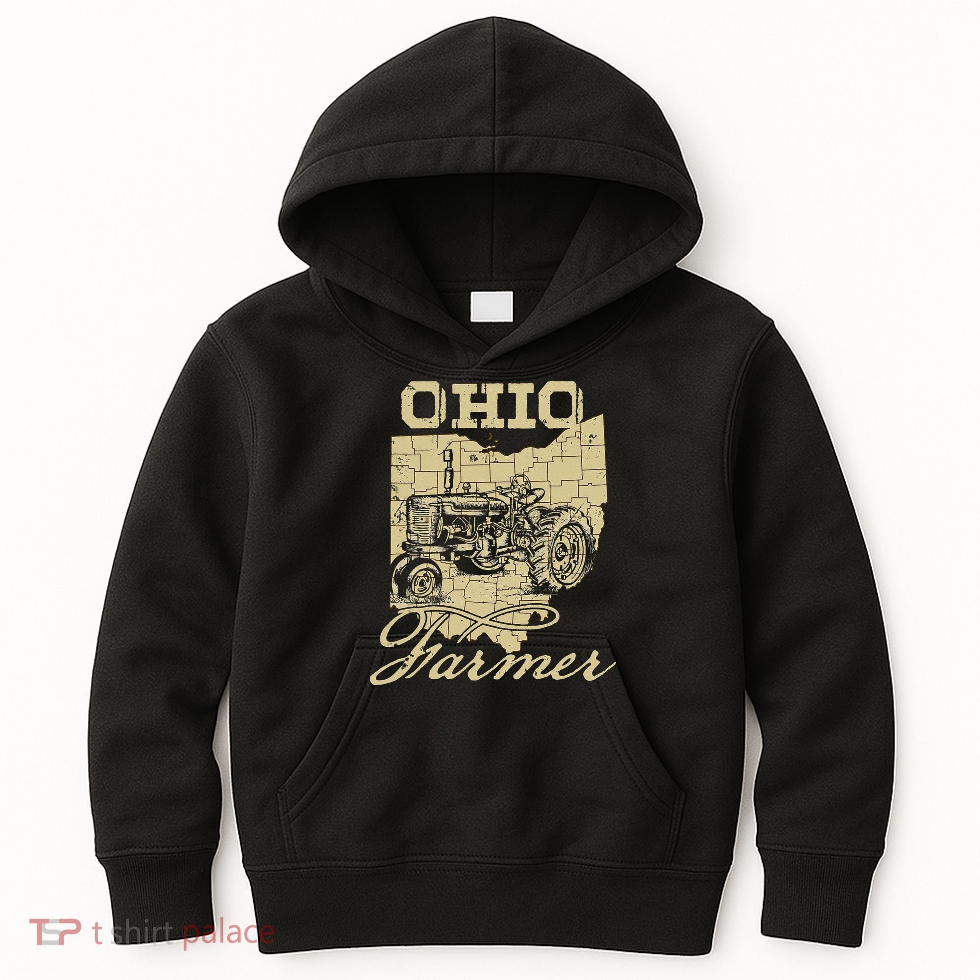 Ohio Farmer Tractor Lover State Map Farming Local Farmer Kids Hoodie