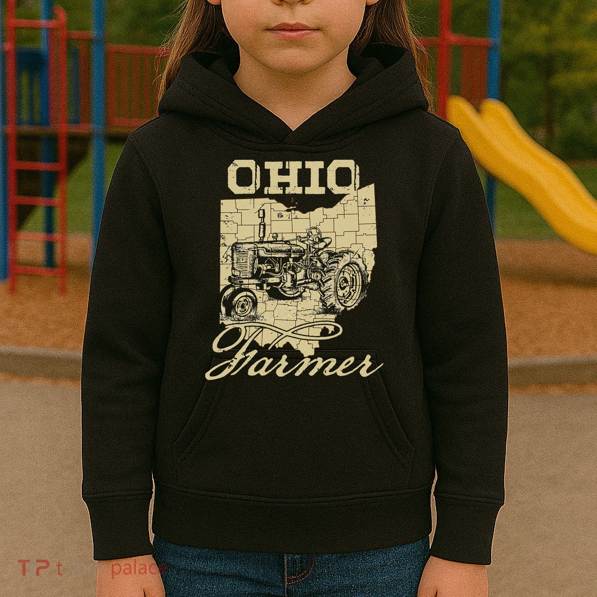 Ohio Farmer Tractor Lover State Map Farming Local Farmer Kids Hoodie