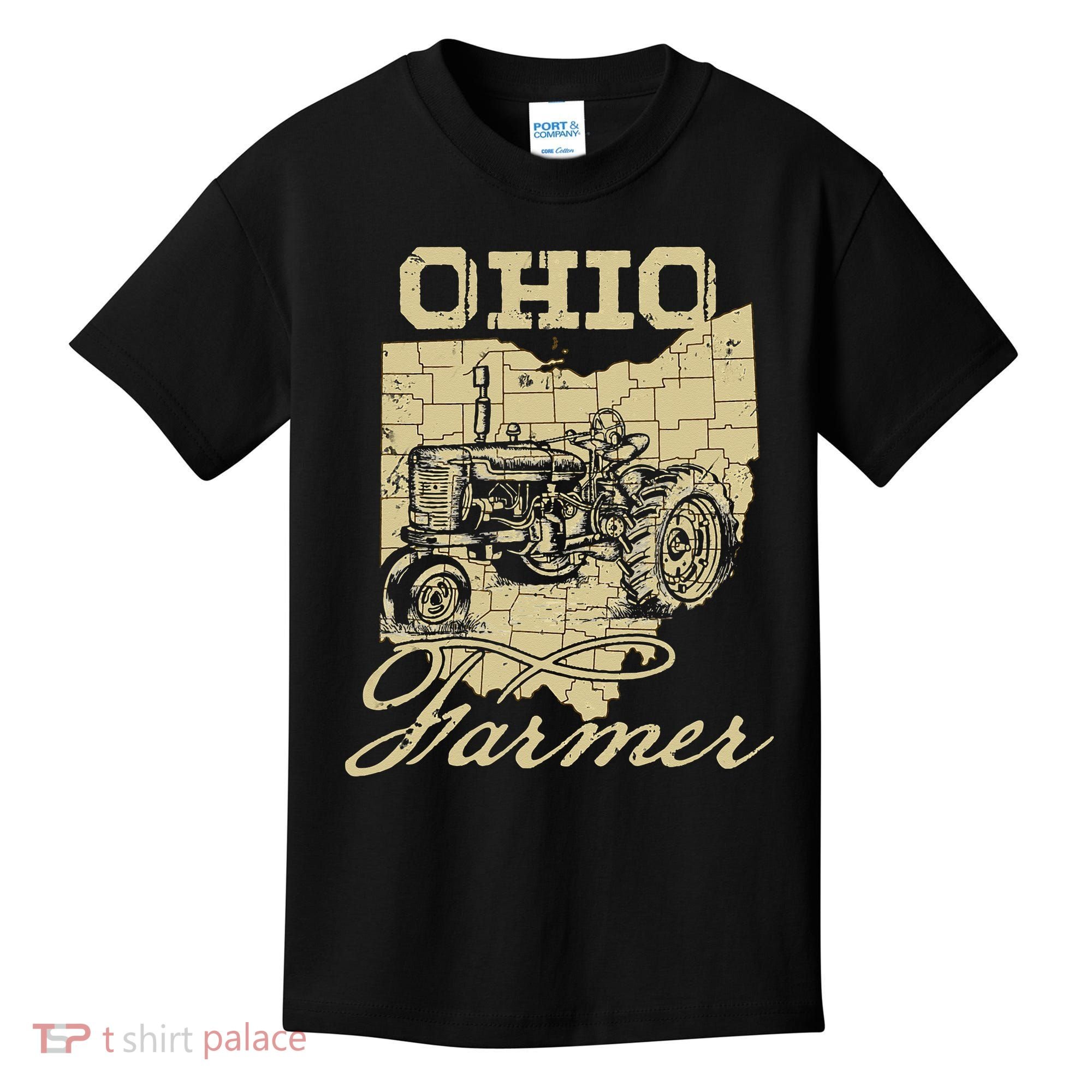 Ohio Farmer Tractor Lover State Map Farming Local Farmer Kids T-Shirt
