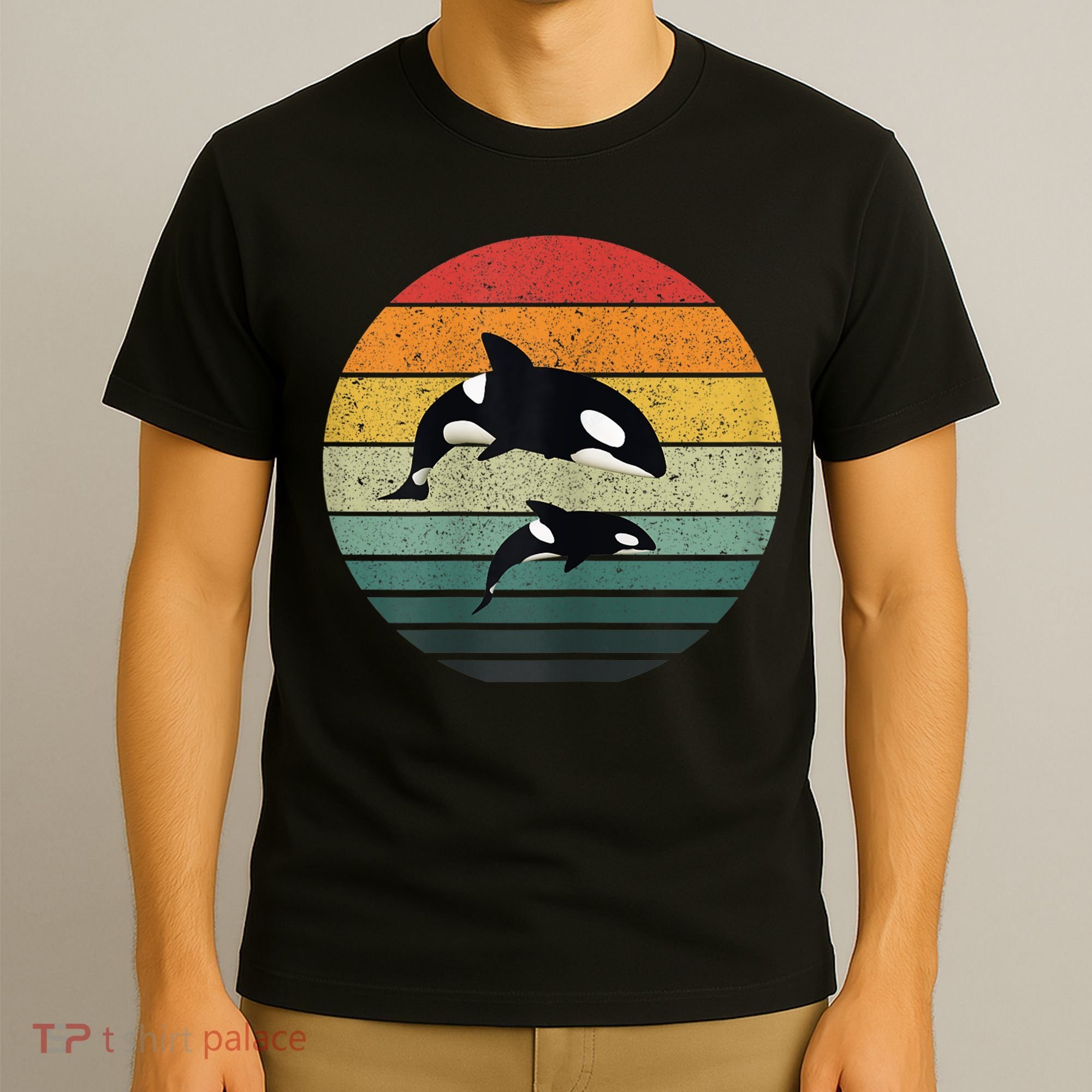 Orca Family Vintage Retro Art, Killer Whale Family T-Shirt