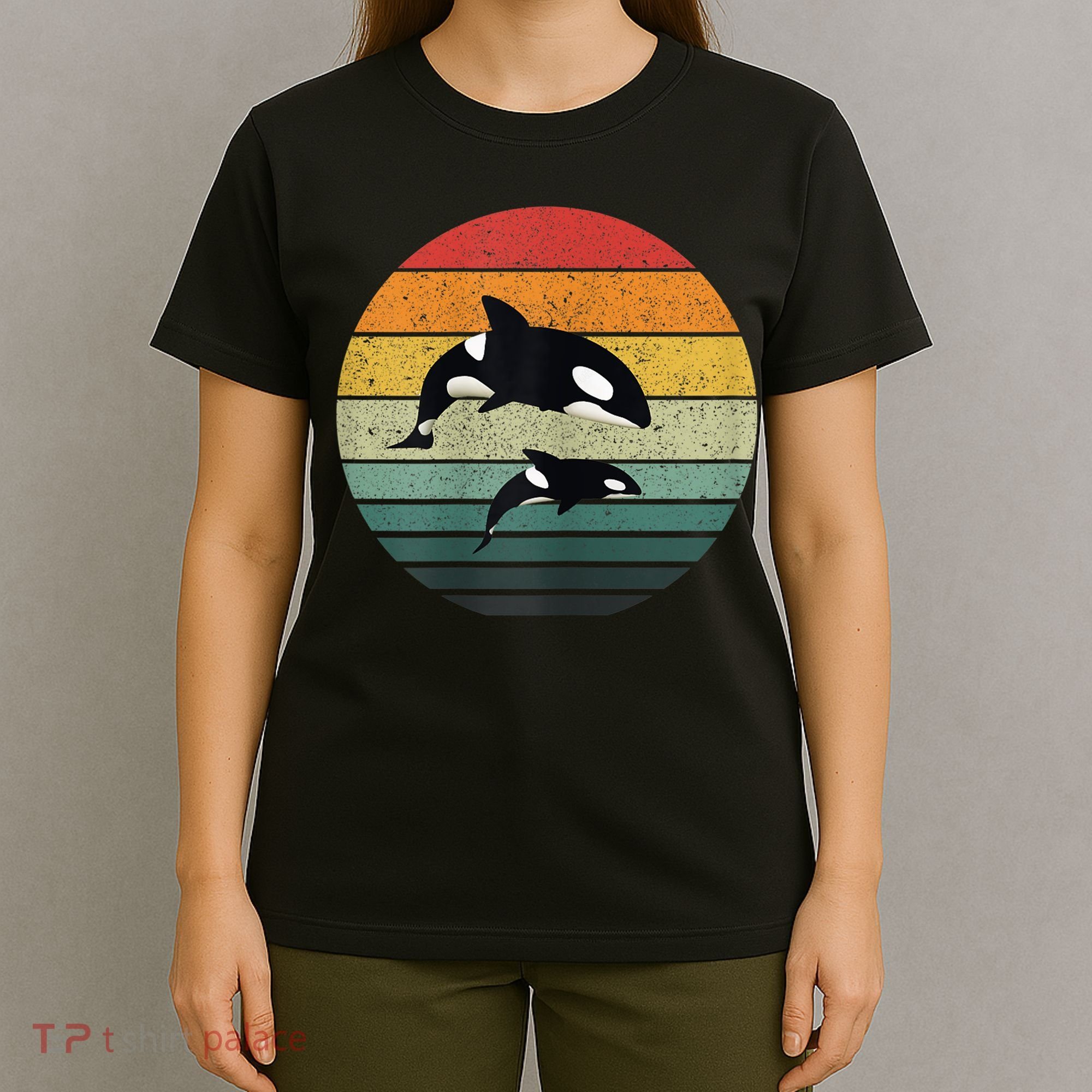 Orca Family Vintage Retro Art, Killer Whale Family T-Shirt