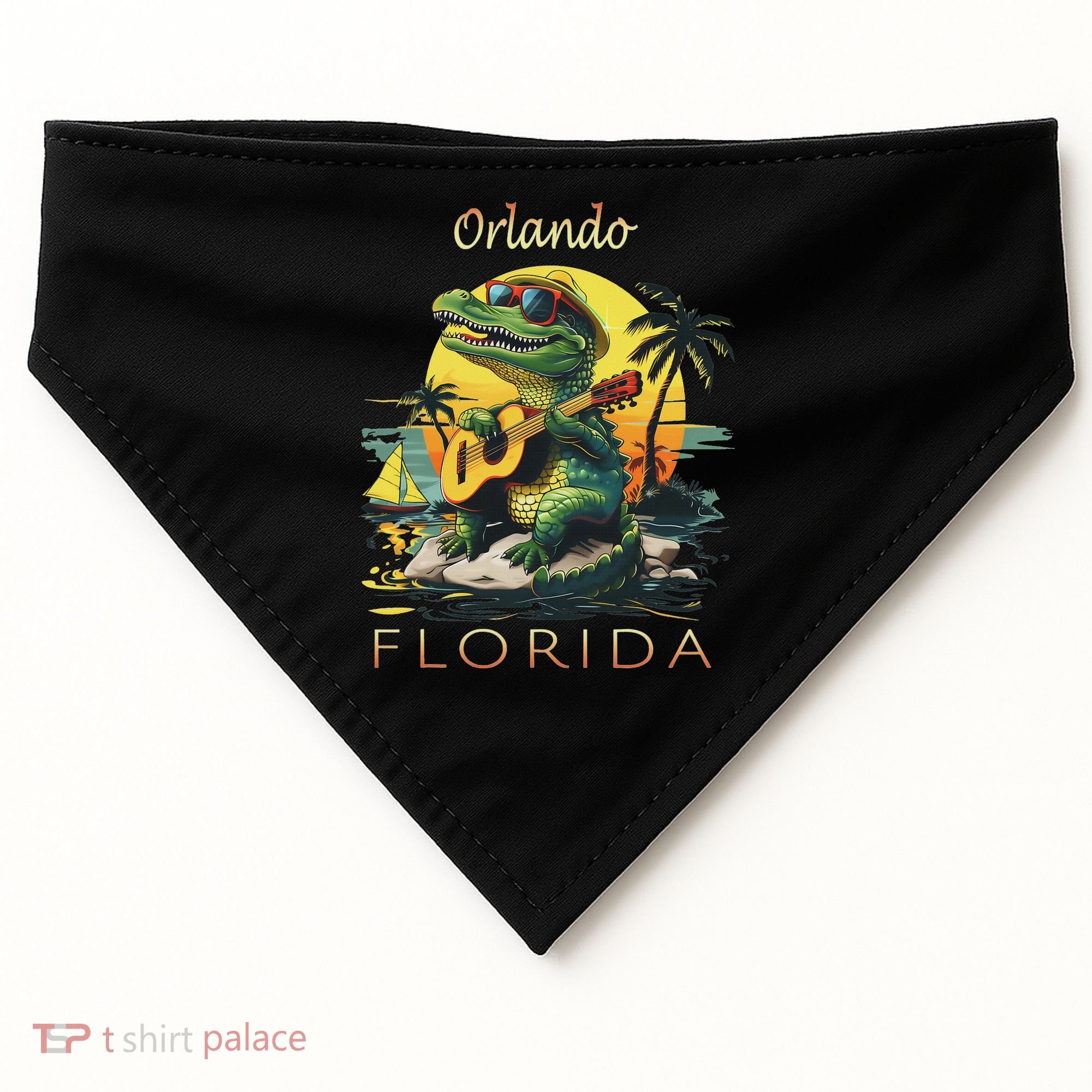 Orlando Florida Vacation Cute Alligator Sunset Souvenir USA-Made Doggie Bandana