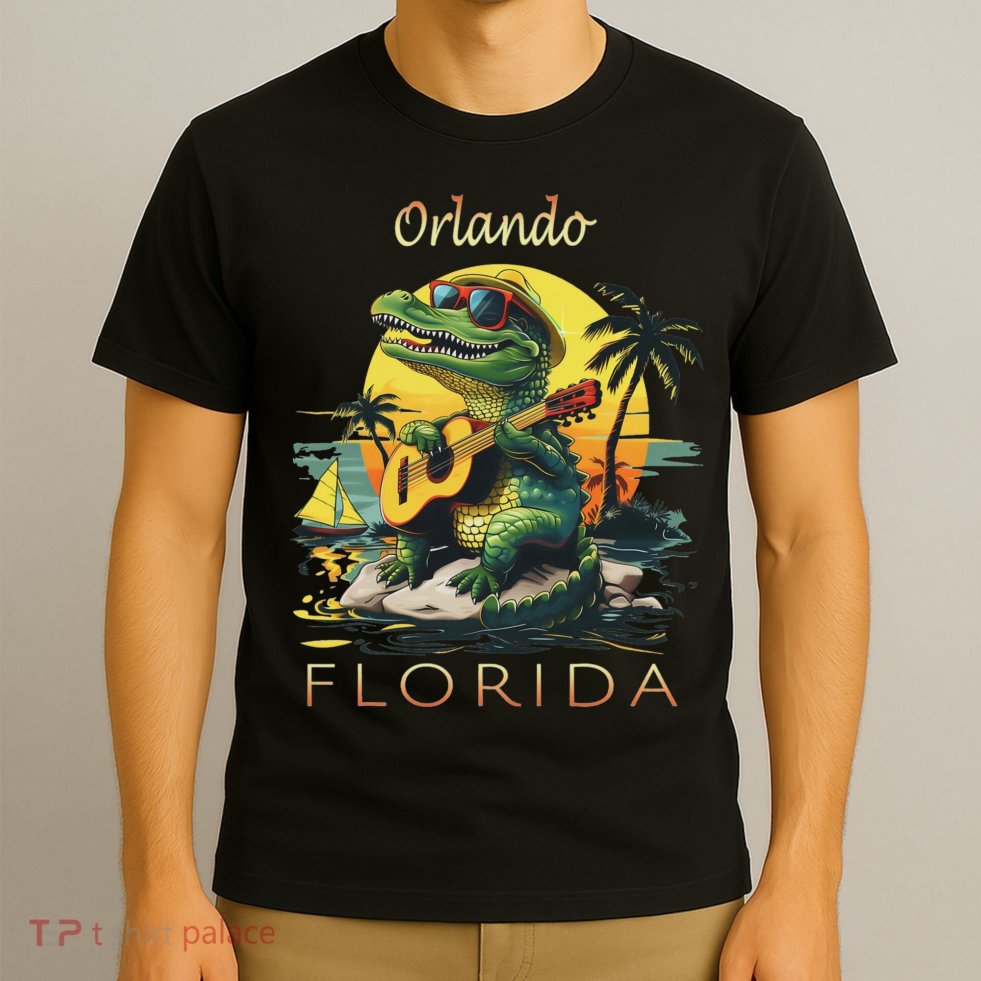 Orlando Florida Vacation Cute Alligator Sunset Souvenir T-Shirt