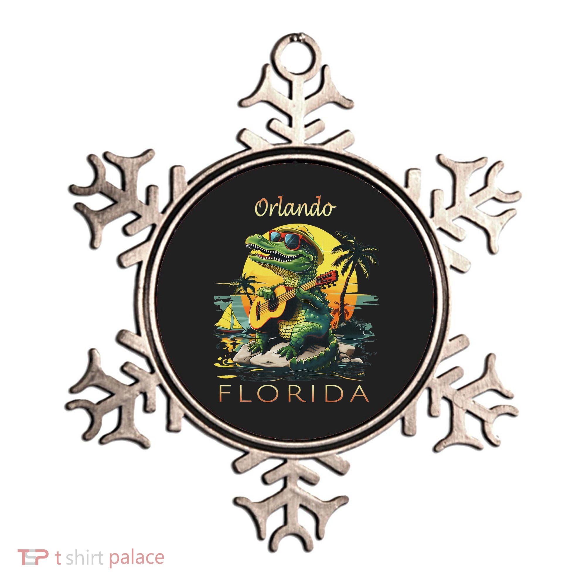 Orlando Florida Vacation Cute Alligator Sunset Souvenir Ornament