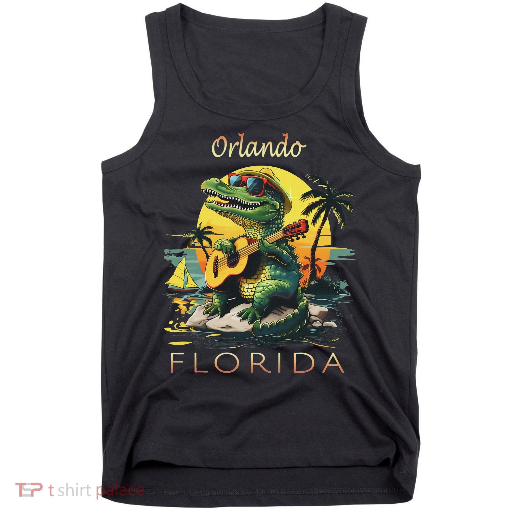 Orlando Florida Vacation Cute Alligator Sunset Souvenir Tank Top