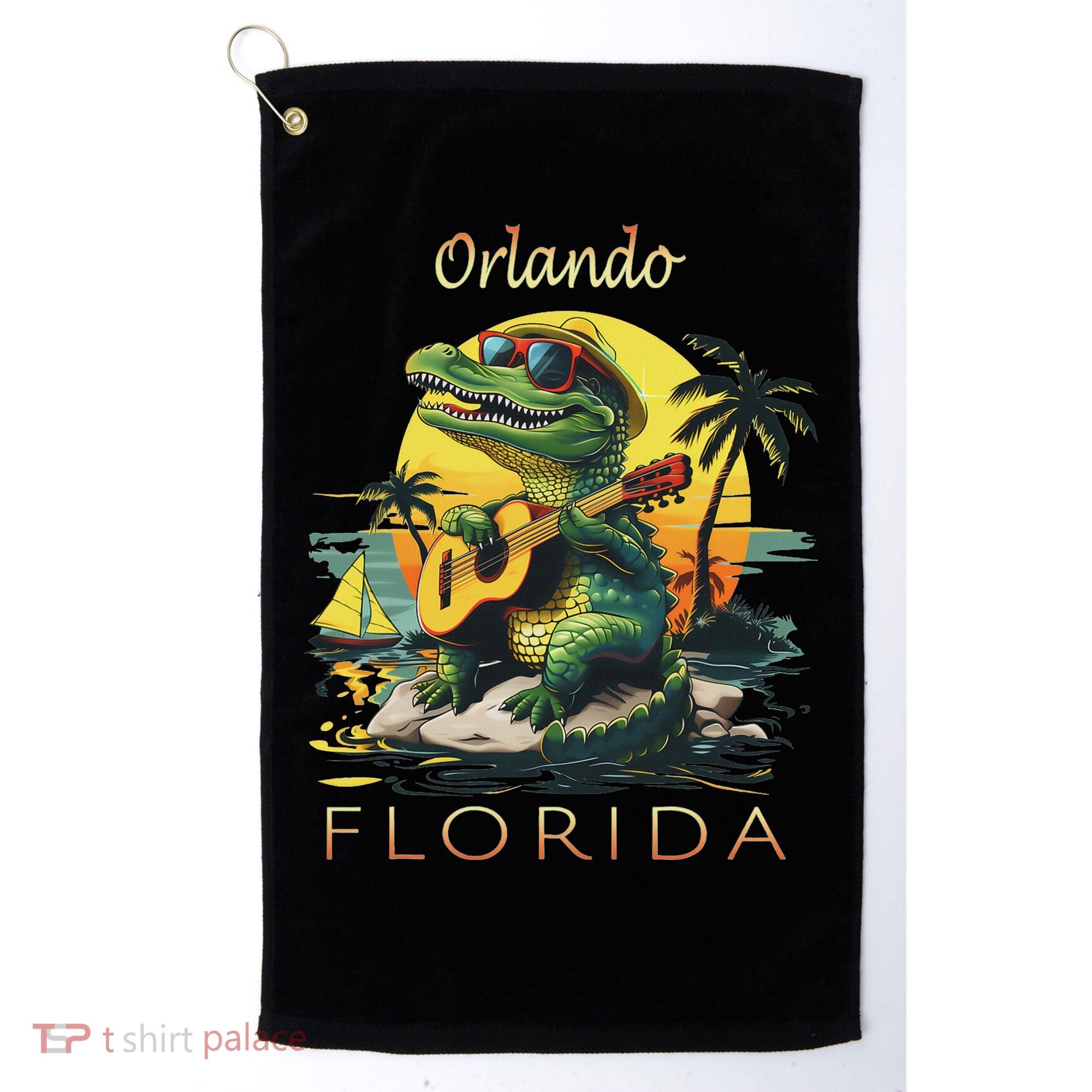 Orlando Florida Vacation Cute Alligator Sunset Souvenir Golf Towel