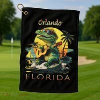 Orlando Florida Vacation Cute Alligator Sunset Souvenir Golf Towel thumb 1