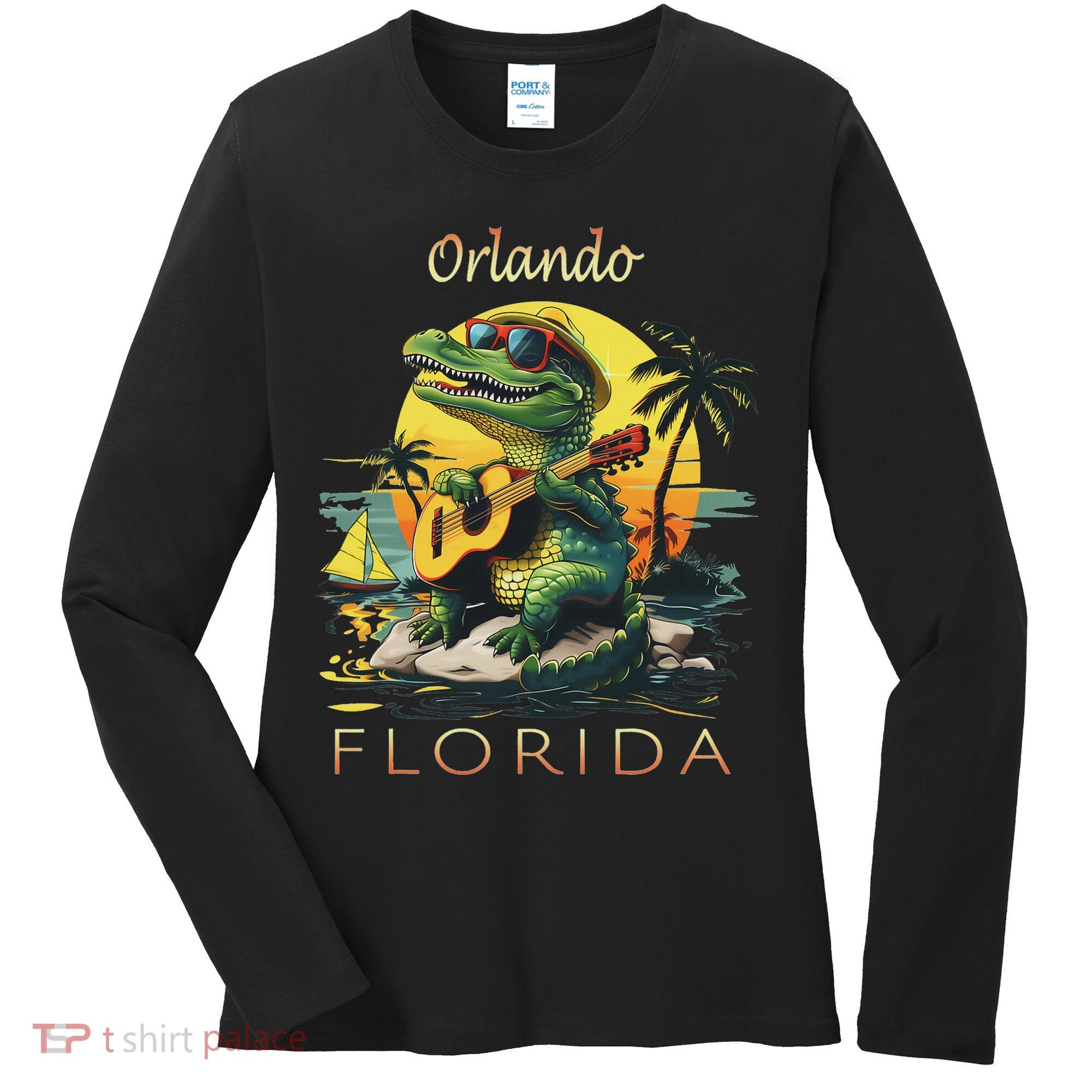 Orlando Florida Vacation Cute Alligator Sunset Souvenir Women's Long Sleeve Shirt