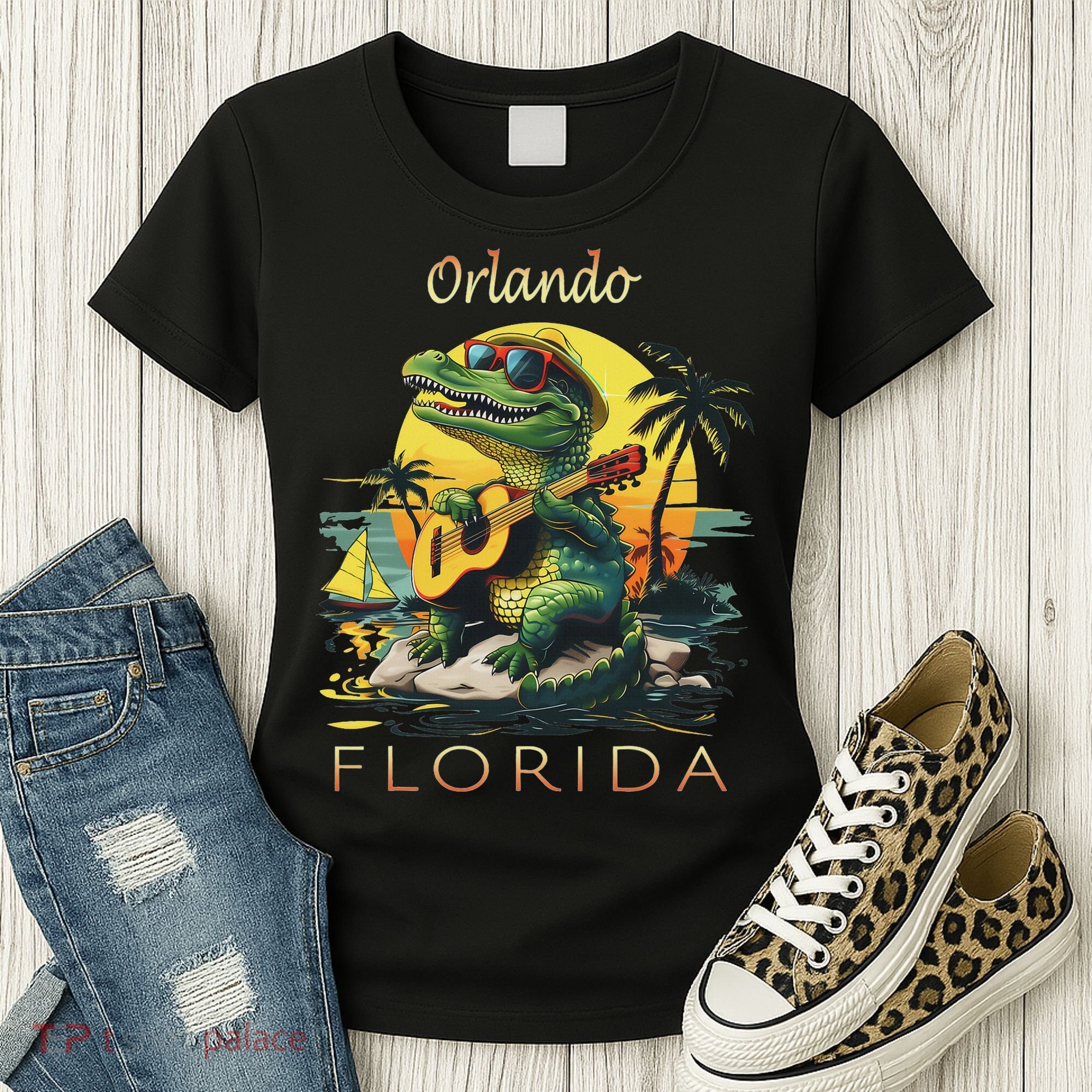 Orlando Florida Vacation Cute Alligator Sunset Souvenir Women's T-Shirt