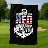 On Fridays We Wear Red Remember Everyone Deployed Golf Towel thumb 1