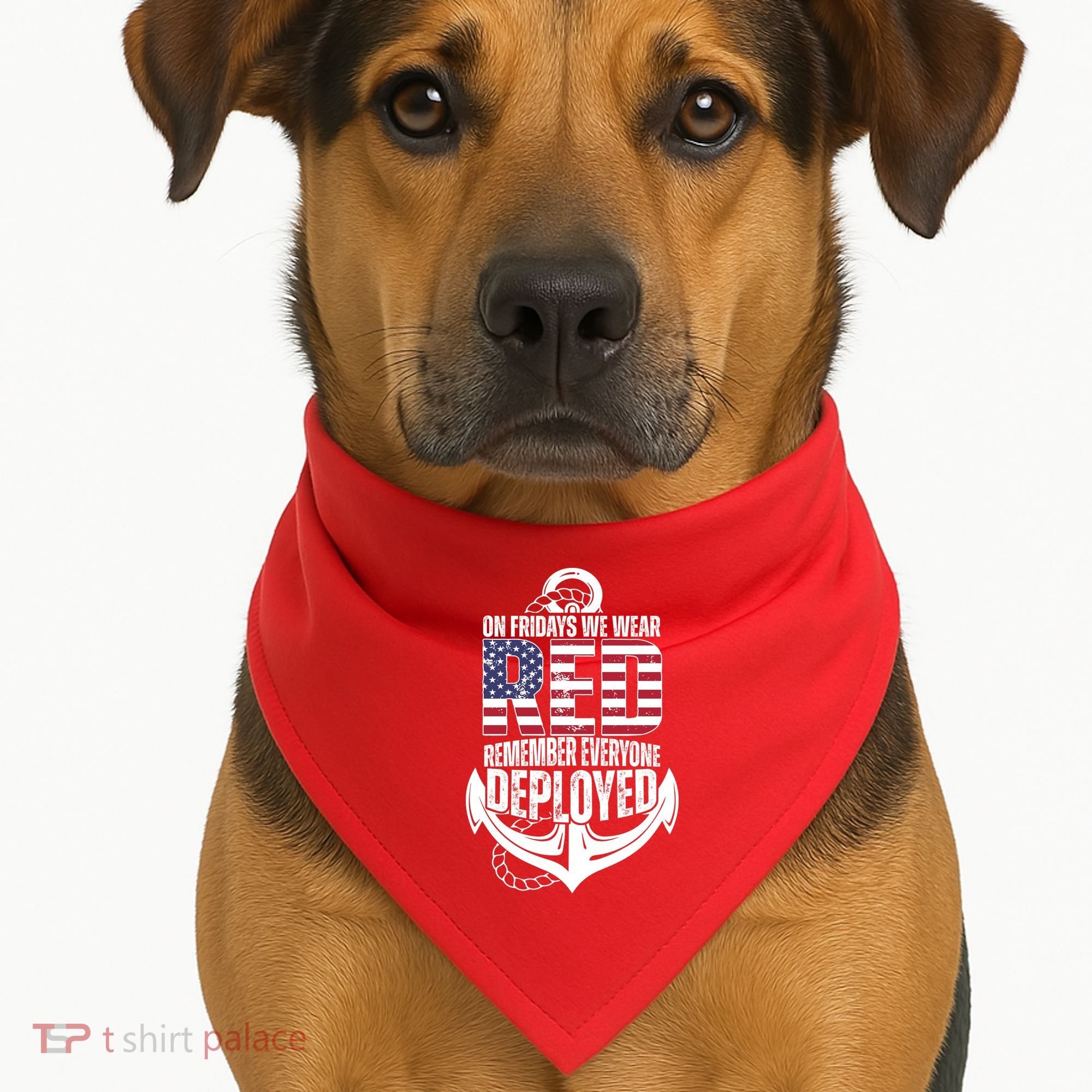 On Fridays We Wear Red Remember Everyone Deployed USA-Made Doggie Bandana