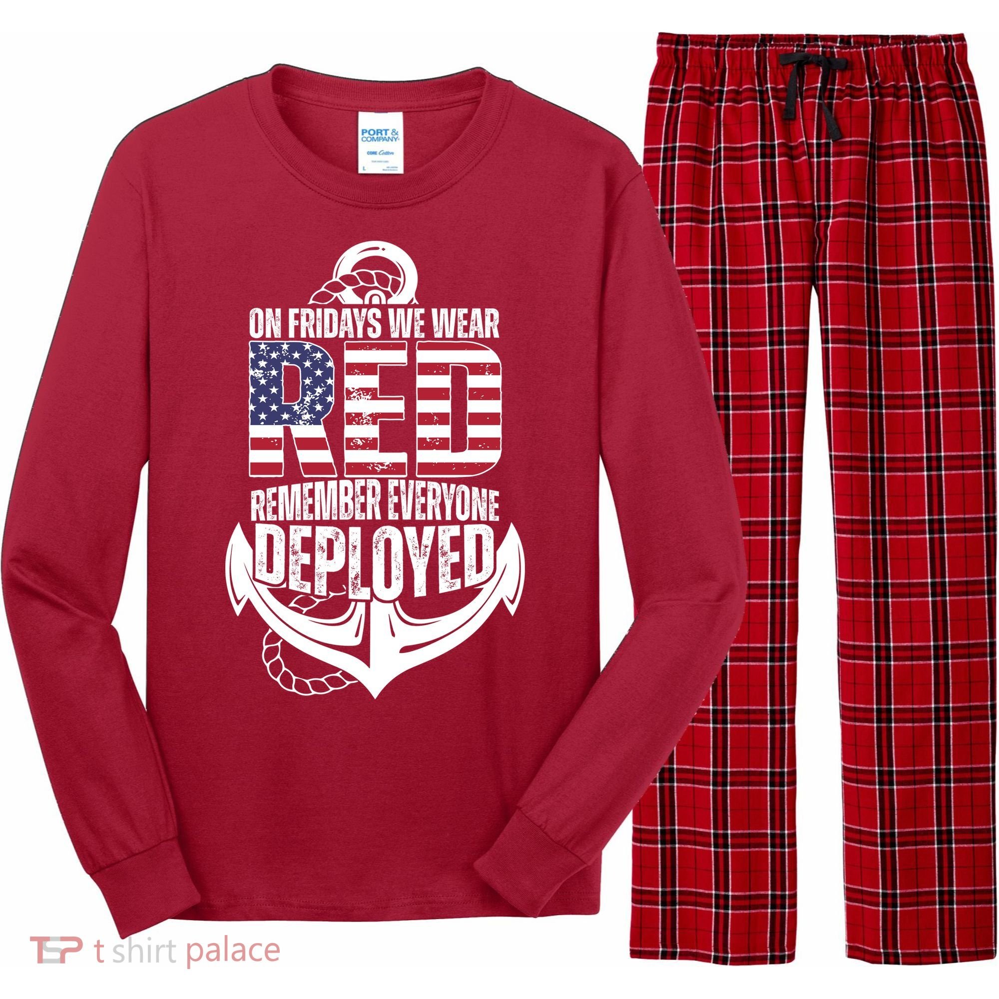 On Fridays We Wear Red Remember Everyone Deployed Long Sleeve Pajama Set