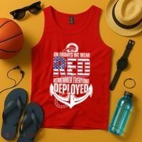 On Fridays We Wear Red Remember Everyone Deployed Tank Top thumb 4
