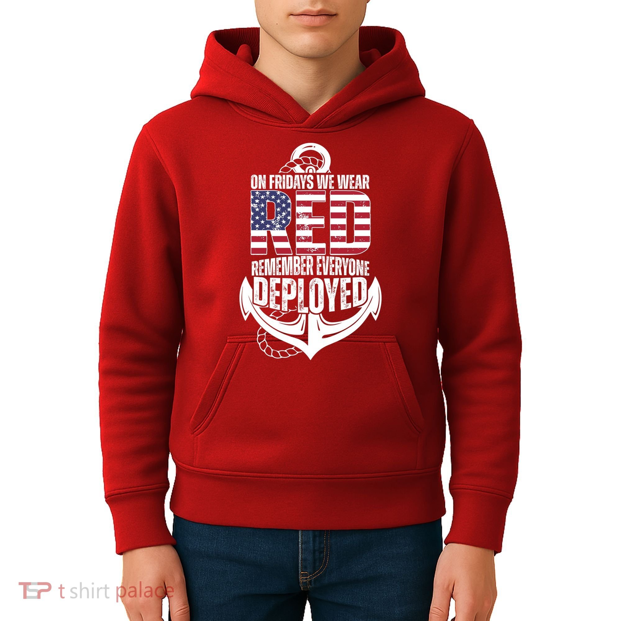 On Fridays We Wear Red Remember Everyone Deployed Kids Hoodie