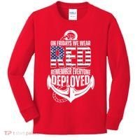 On Fridays We Wear Red Remember Everyone Deployed Kids Long Sleeve Shirt thumb 0