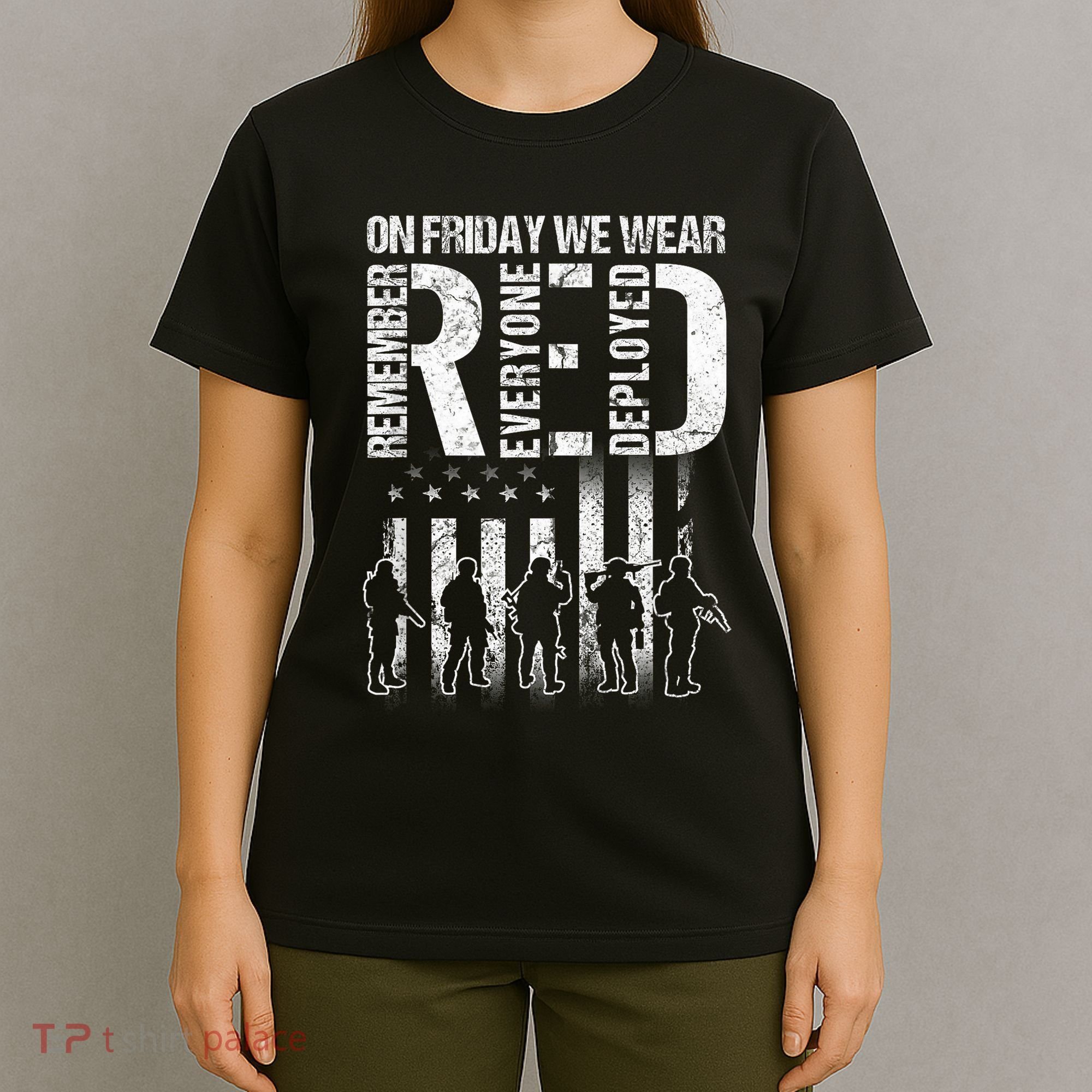 On Friday We Wear Red American Flag Military Supportive T-Shirt