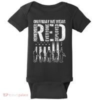 On Friday We Wear Red American Flag Military Supportive Baby Bodysuit thumb 0