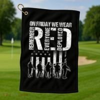 On Friday We Wear Red American Flag Military Supportive Golf Towel thumb 1