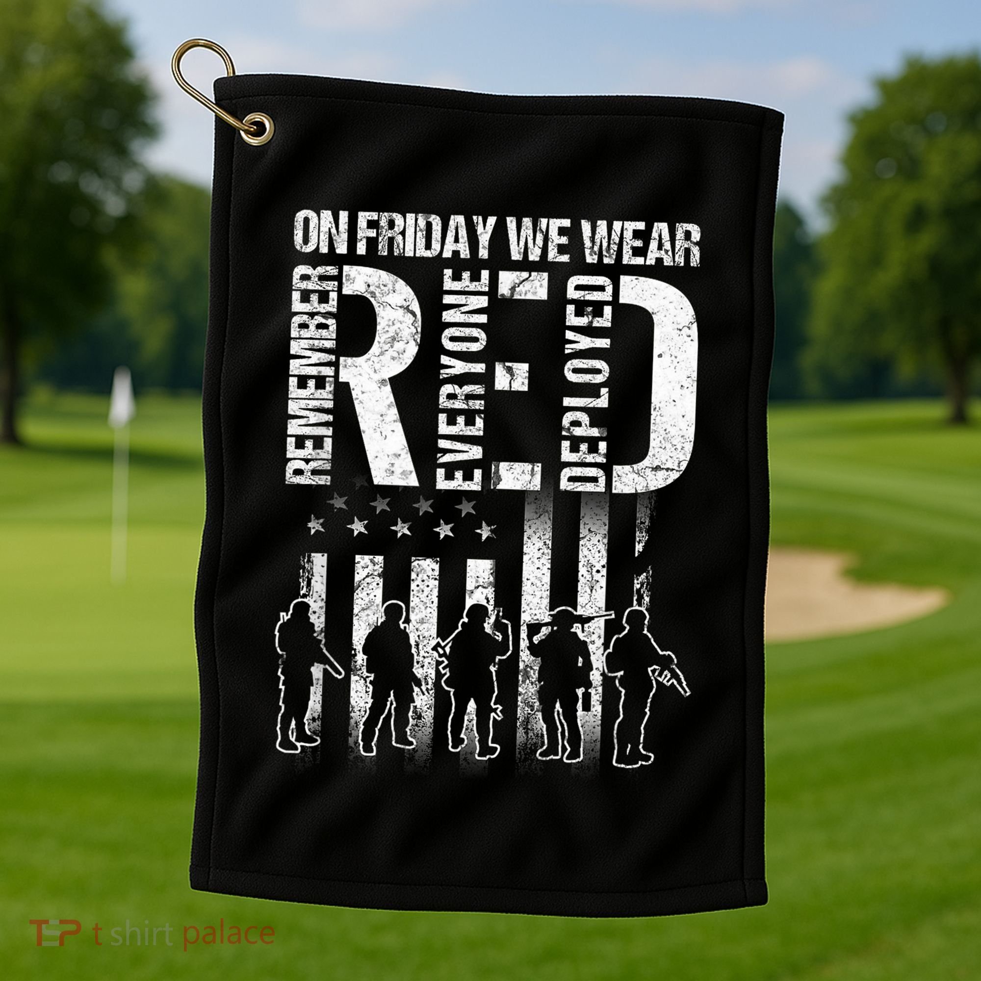On Friday We Wear Red American Flag Military Supportive Golf Towel