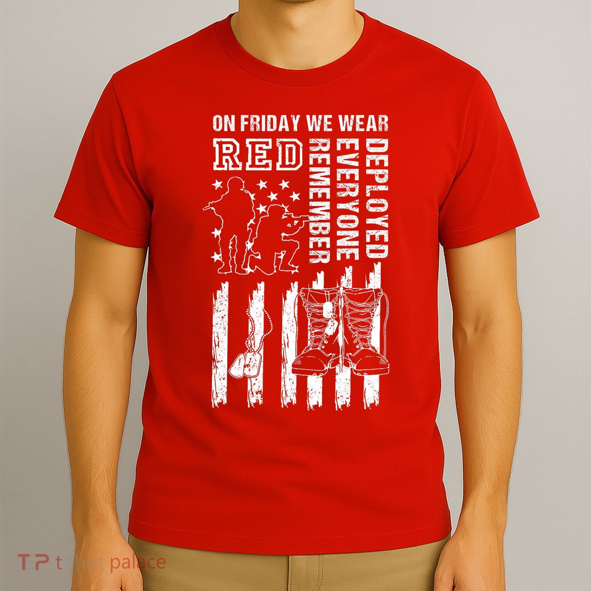 On Friday We Wear Red American Flag Military Supportive T-Shirt