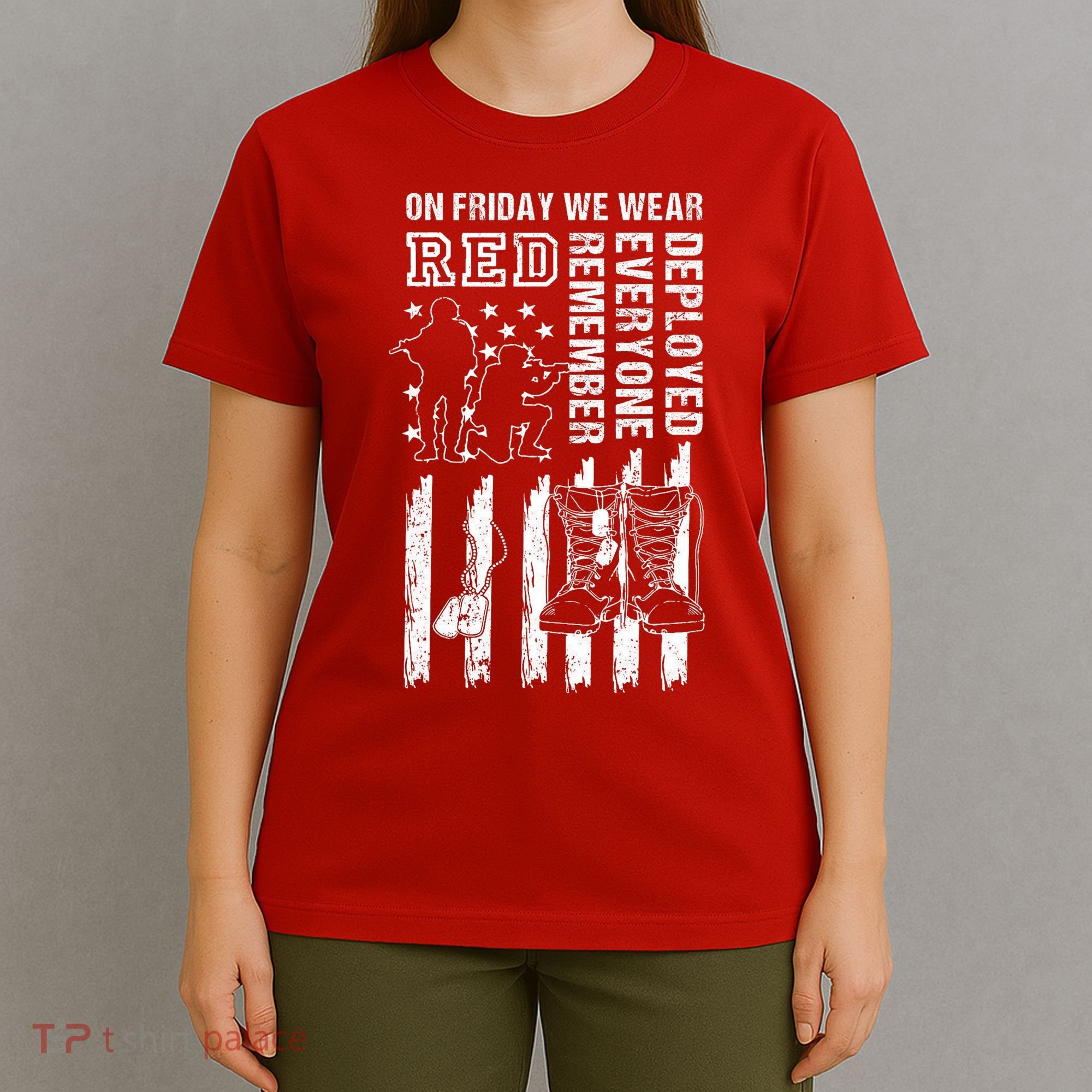 On Friday We Wear Red American Flag Military Supportive T-Shirt