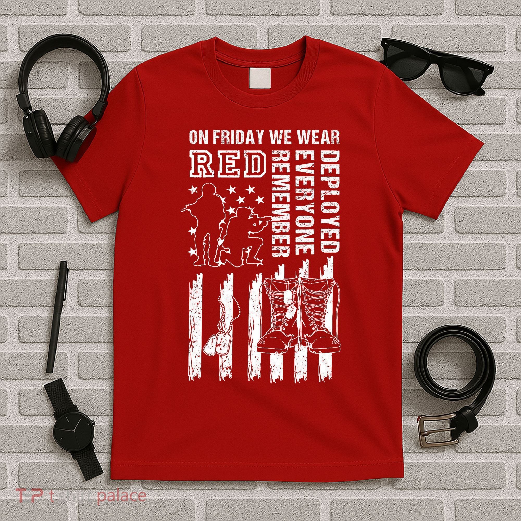 On Friday We Wear Red American Flag Military Supportive T-Shirt
