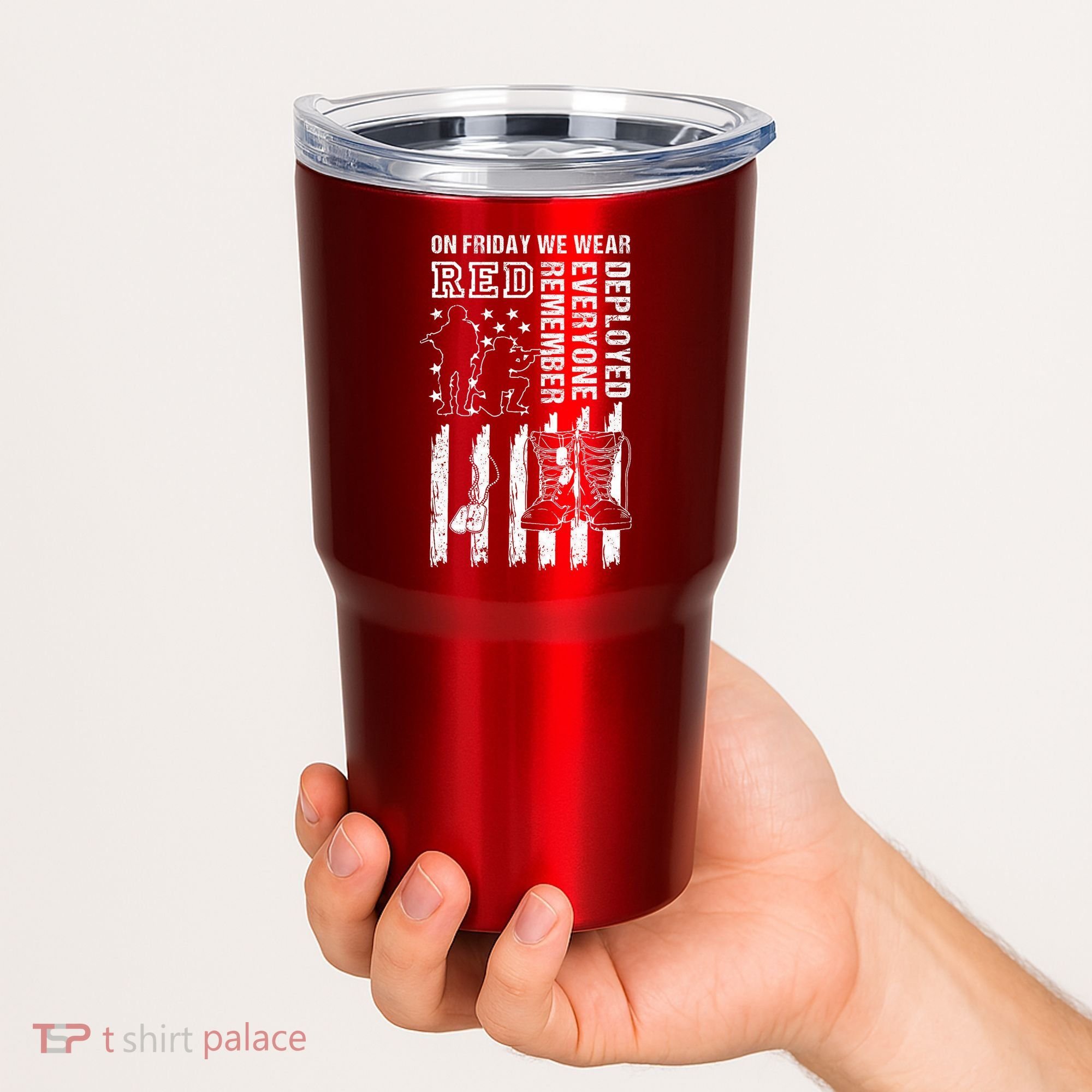 On Friday We Wear Red American Flag Military Supportive Tumbler