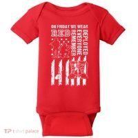 On Friday We Wear Red American Flag Military Supportive Baby Bodysuit thumb 0