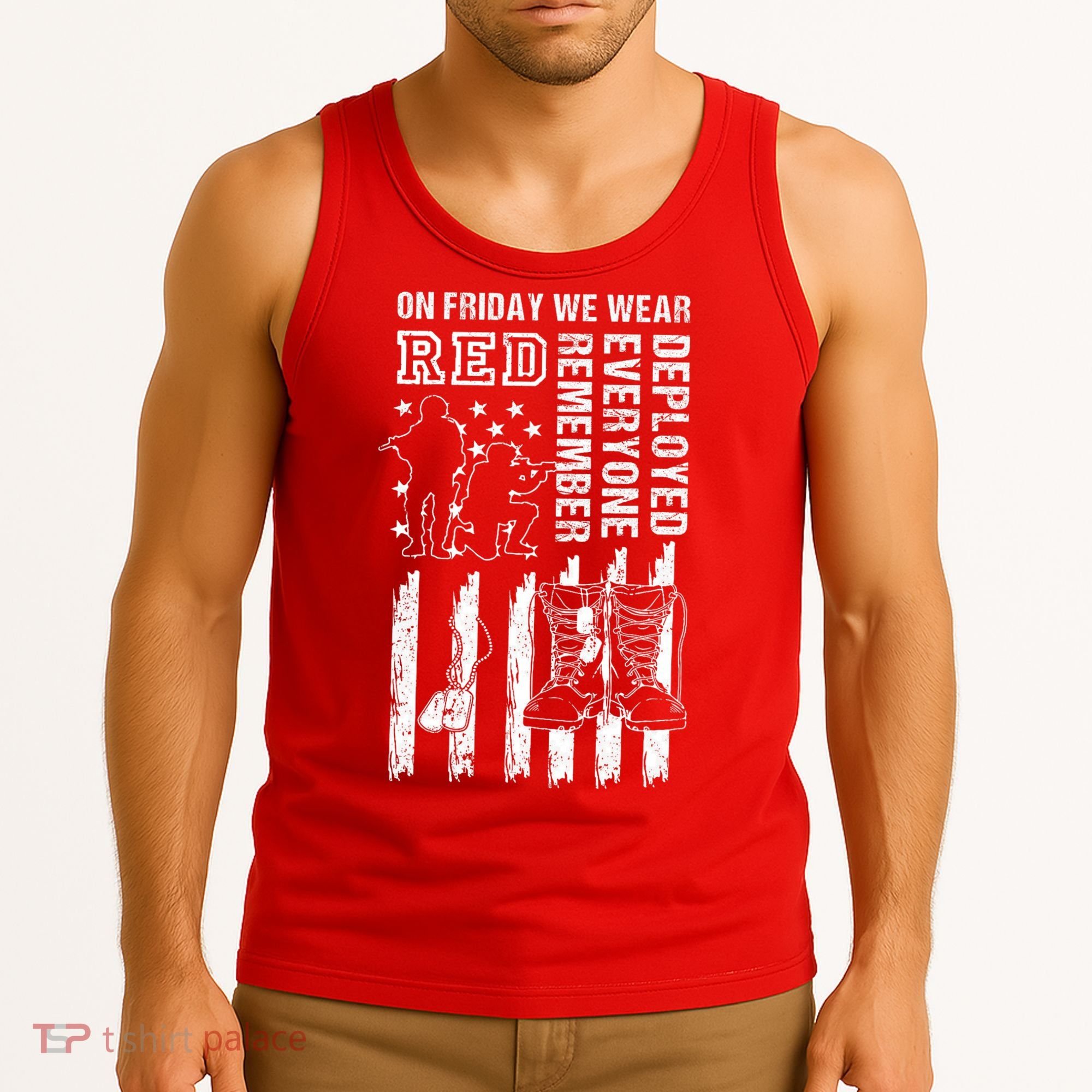 On Friday We Wear Red American Flag Military Supportive Tank Top