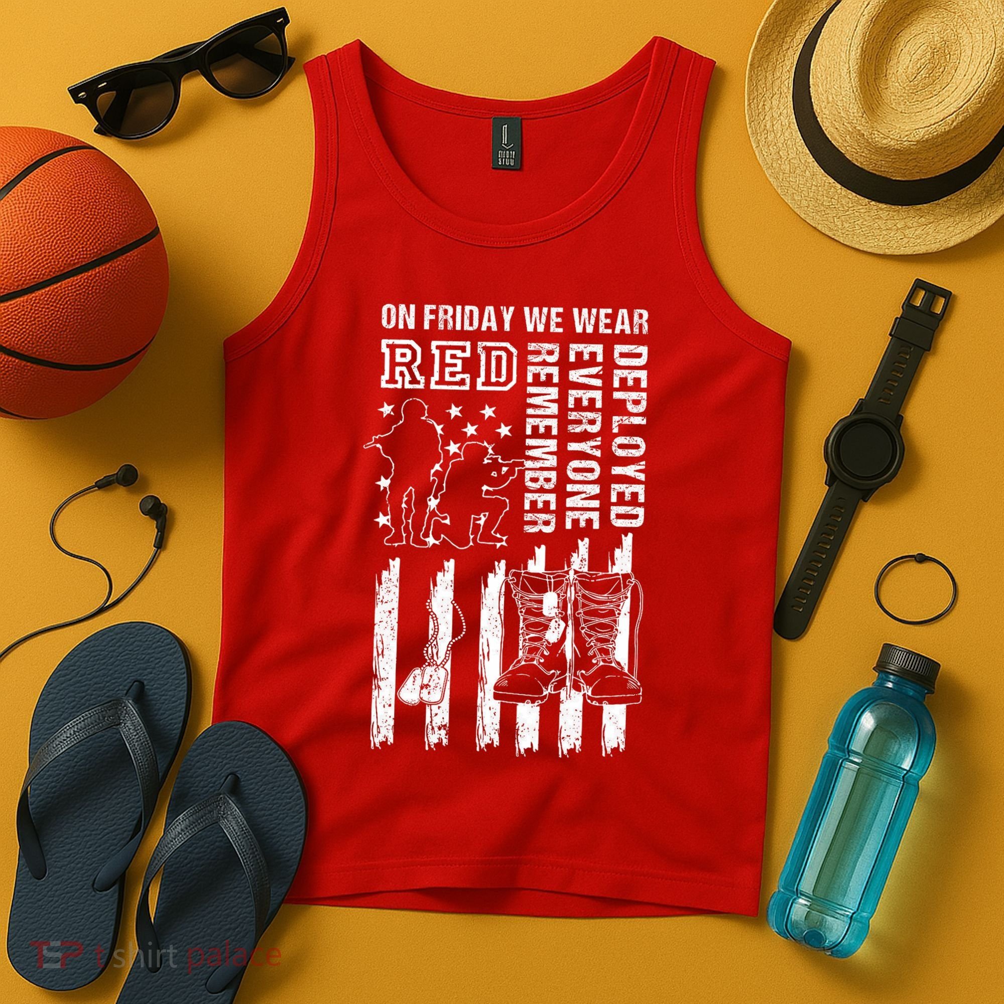On Friday We Wear Red American Flag Military Supportive Tank Top