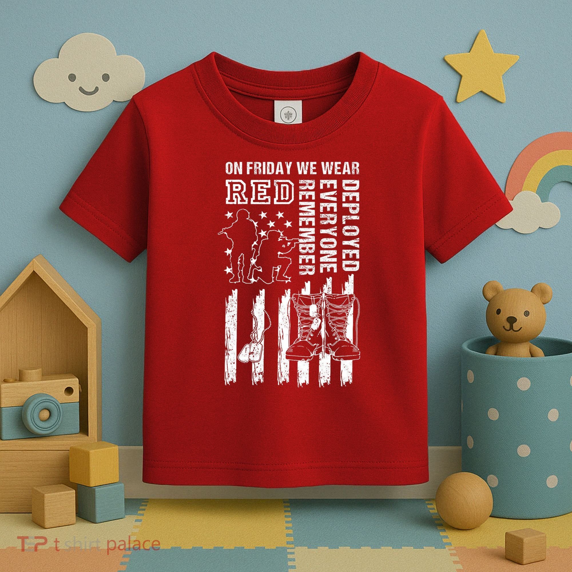On Friday We Wear Red American Flag Military Supportive Toddler T-Shirt