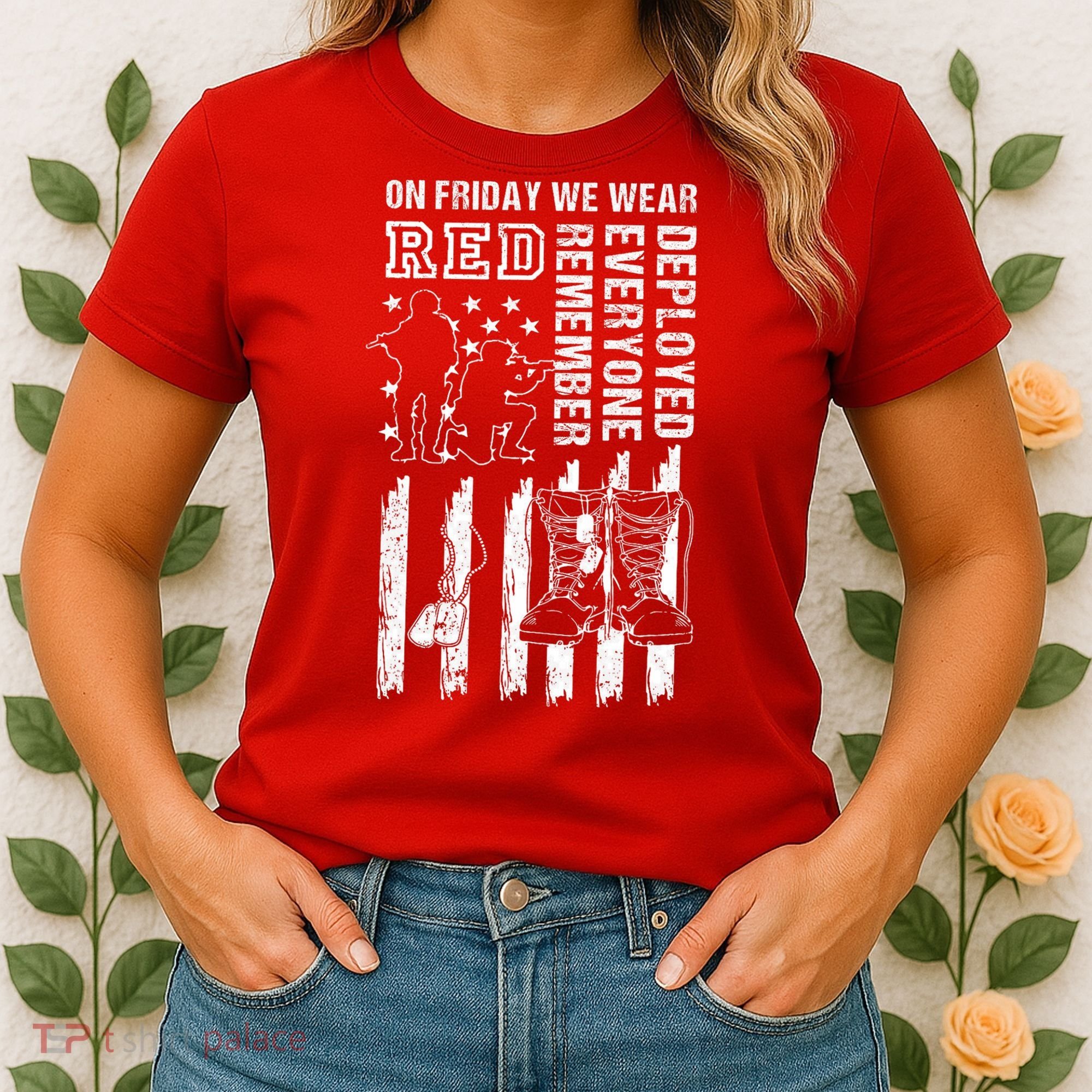 On Friday We Wear Red American Flag Military Supportive Women's T-Shirt