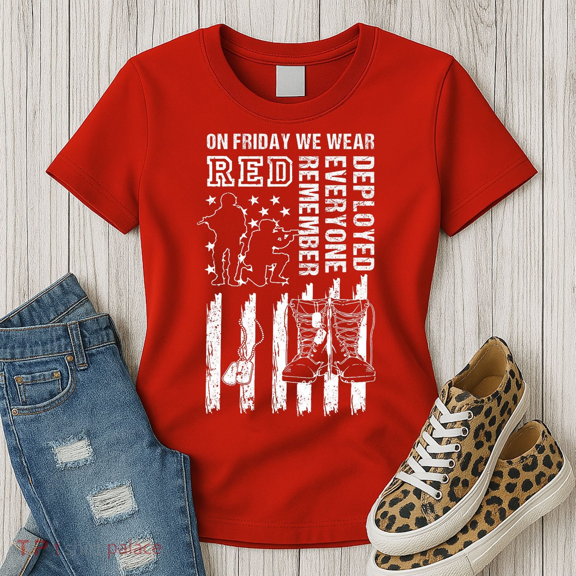 On Friday We Wear Red American Flag Military Supportive Women's T-Shirt
