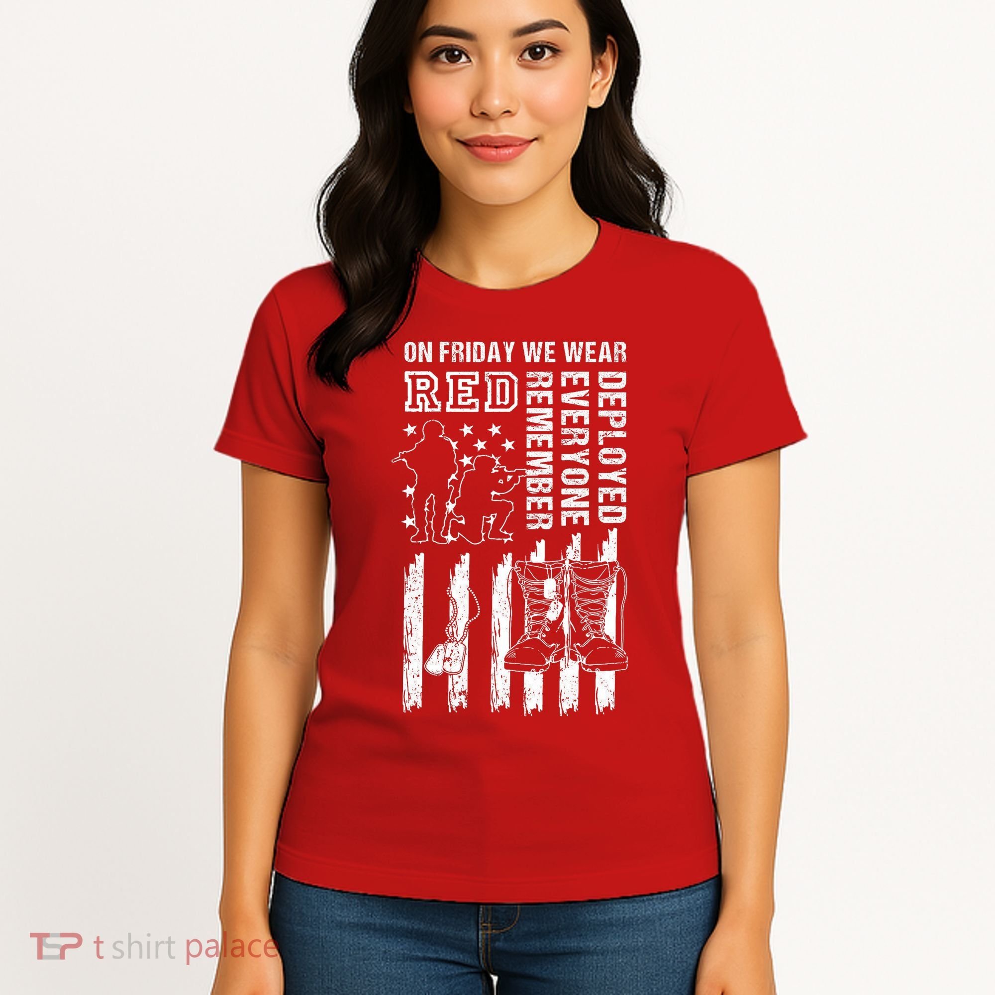 On Friday We Wear Red American Flag Military Supportive Women's T-Shirt