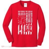 On Friday We Wear Red American Flag Military Supportive Kids Long Sleeve Shirt thumb 0
