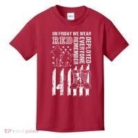 On Friday We Wear Red American Flag Military Supportive Kids T-Shirt thumb 0
