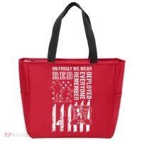 On Friday We Wear Red American Flag Military Supportive Tote Bag thumb 0