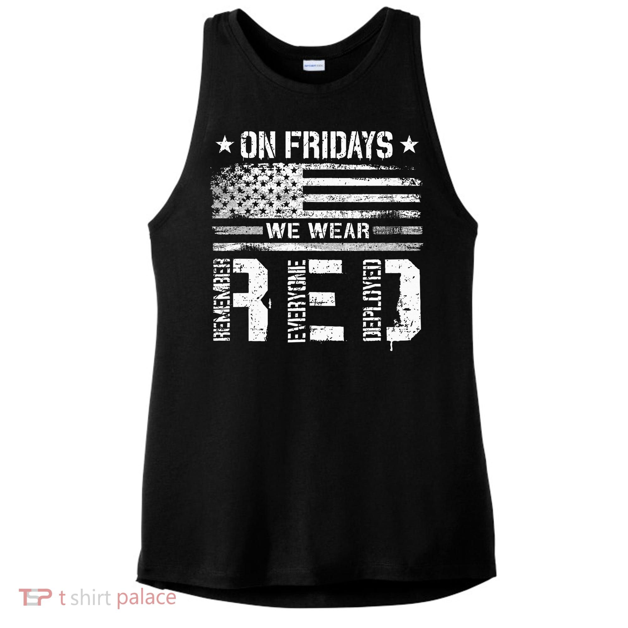 On Friday We Wear Red American Flag Military Supportive Ladies PosiCharge Tri-Blend Wicking Tank
