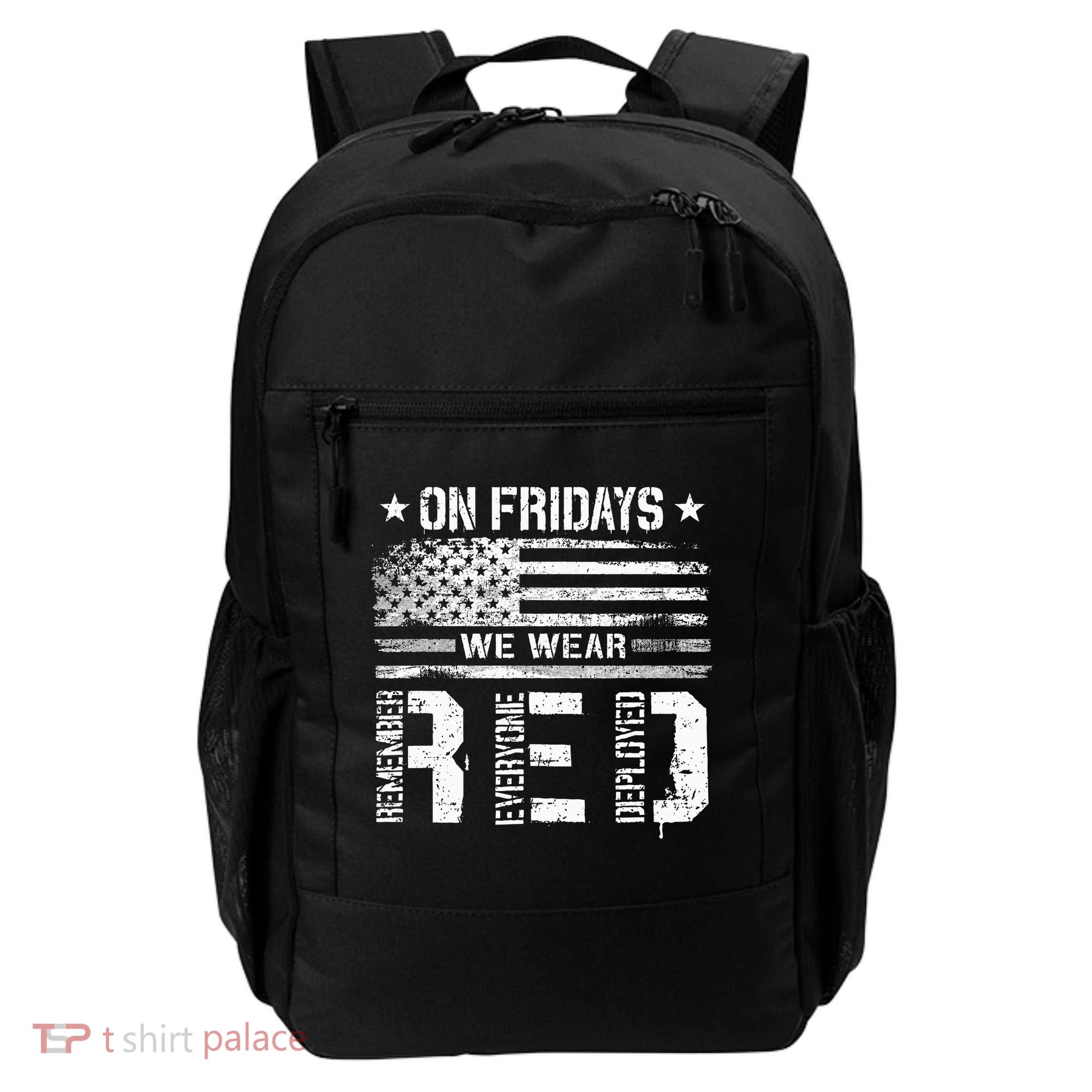 On Friday We Wear Red American Flag Military Supportive Backpack