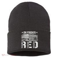 On Friday We Wear Red American Flag Military Supportive Sustainable Knit Beanie thumb 0