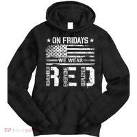 On Friday We Wear Red American Flag Military Supportive Tie Dye Hoodie thumb 0