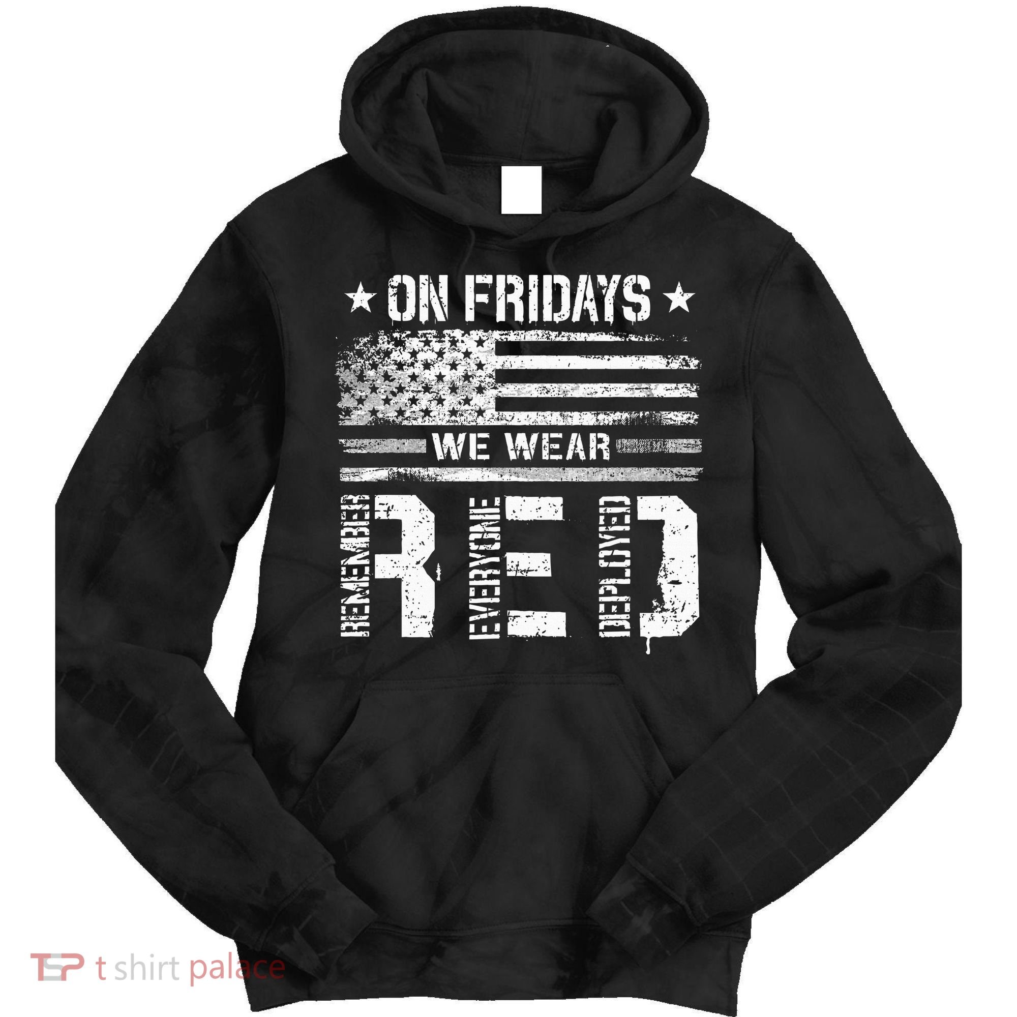 On Friday We Wear Red American Flag Military Supportive Tie Dye Hoodie