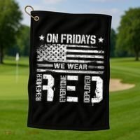 On Friday We Wear Red American Flag Military Supportive Golf Towel thumb 1