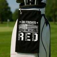 On Friday We Wear Red American Flag Military Supportive Golf Towel thumb 2