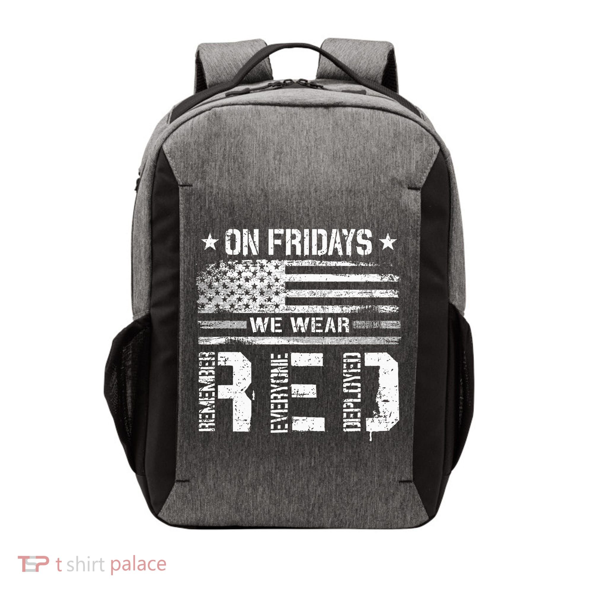 On Friday We Wear Red American Flag Military Supportive Vector Backpack