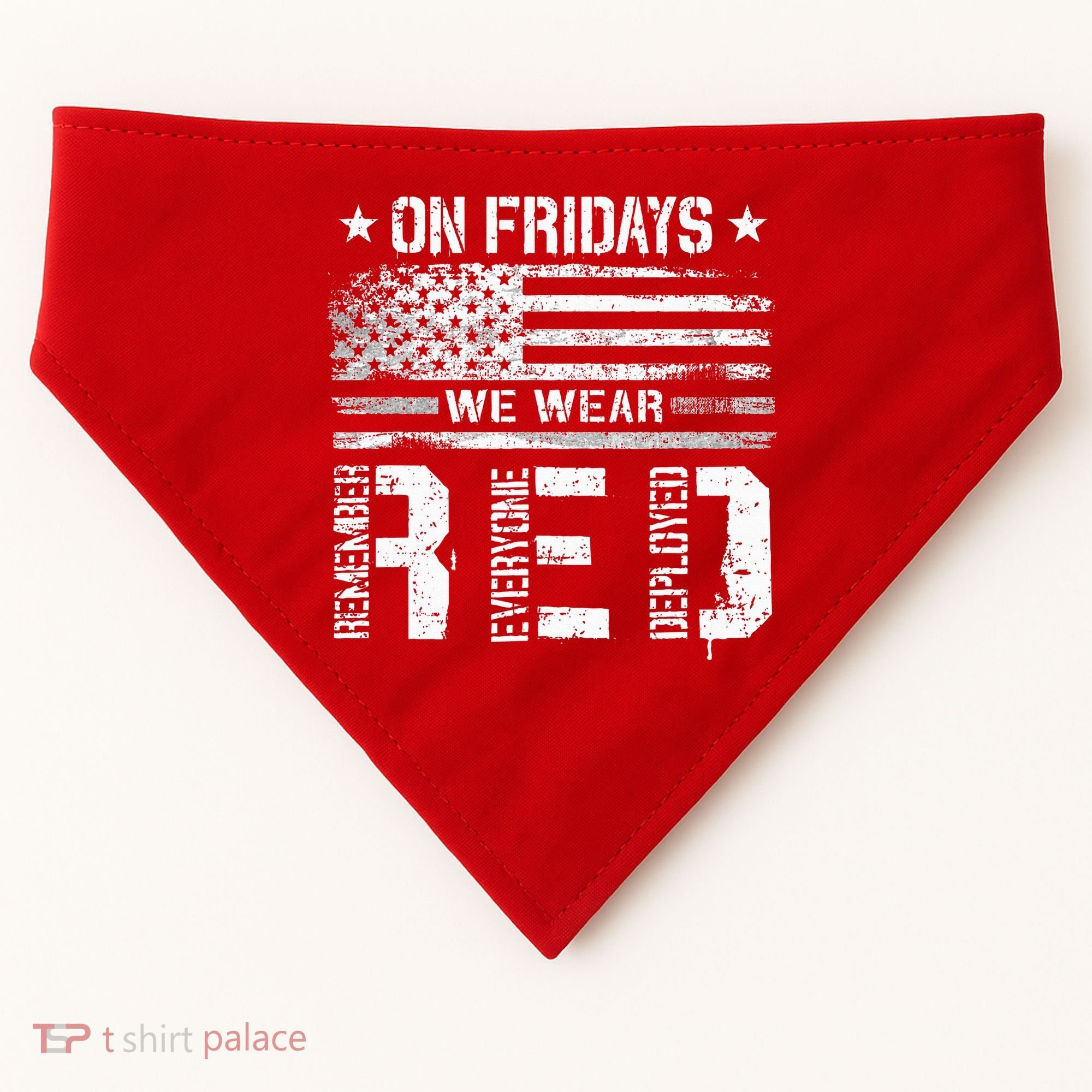 On Friday We Wear Red American Flag Military Supportive USA-Made Doggie Bandana