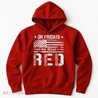 On Friday We Wear Red American Flag Military Supportive Hoodie thumb 0